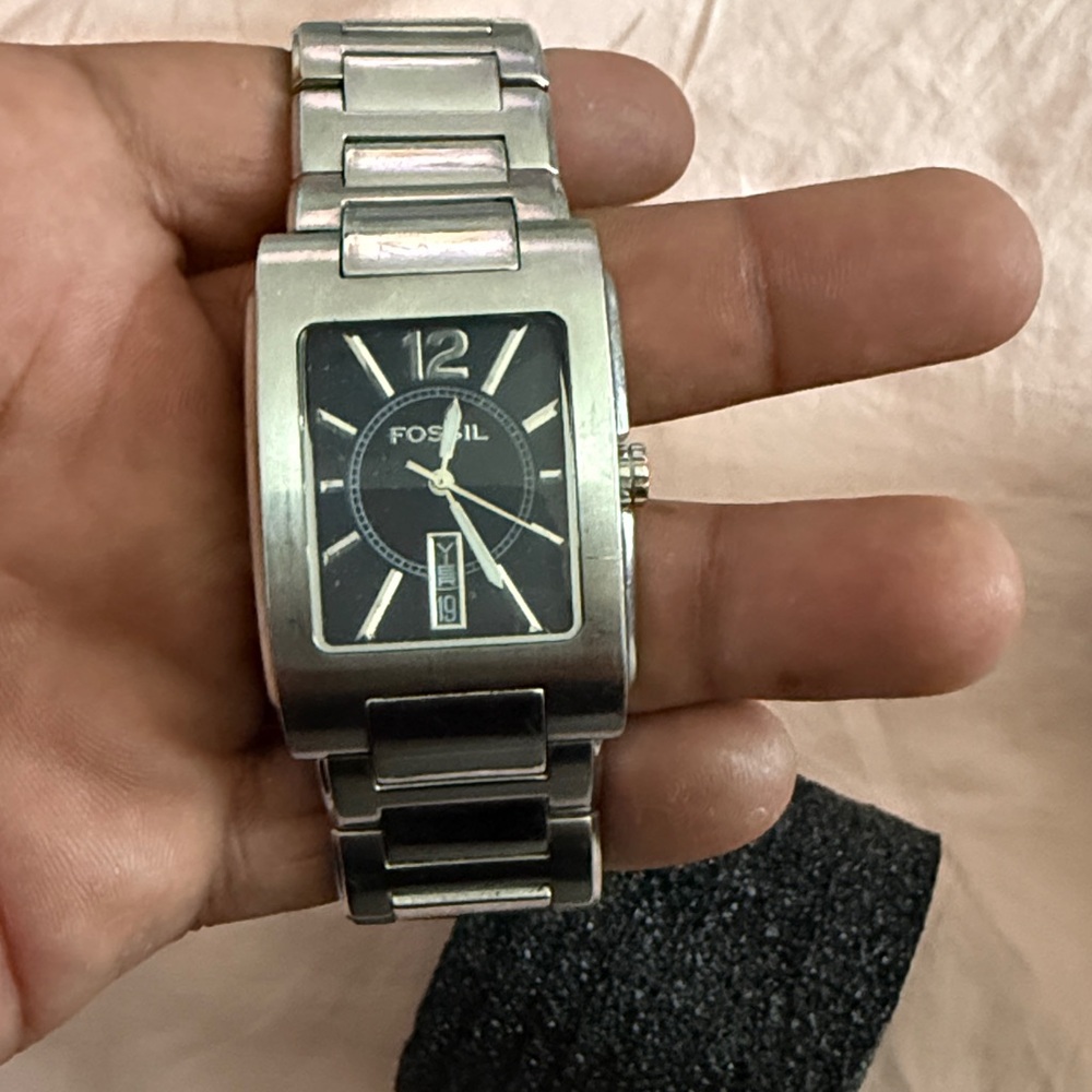 Fossil Silver and Black Watch with Date Display